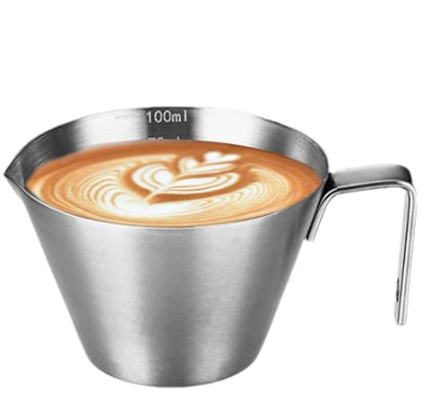 Taza medidora de acero inoxidable para expreso de precisión, taza de expreso | Taza de de metal duradera con mango y escala para baristas, cervezas caseras, cafeterías