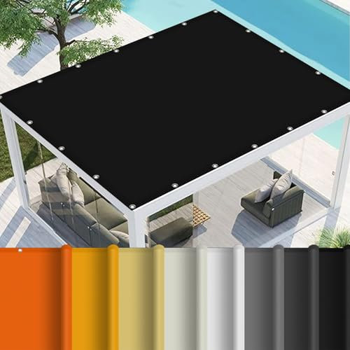Sun Segel Sonnensegel 9 x 10 m Reißfest Uv-Schutz Nach Mass Polyestergewebe mit Seil Sonnensegel Camping Beschattungsnetz Hof Dach Teich Hühnerstall, Schwarz