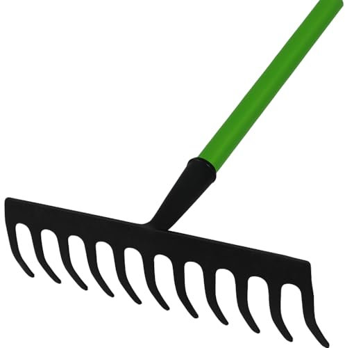 RANRHA Heavy Duty Garden Rake with 12 Iron Teeth | 120cm Long Handle | Soil Leveling, Lawn, Farming & Gardening Tool