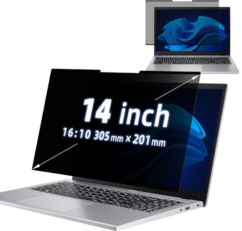 MokaZii Nano-Adsorption Confidentialité Filtre pour 14 Portable 16:10, Filtre Protecteur d'écran, Amovible Anti-Lumière Bleu Protection Ecran PC Compatible avec Les écrans tactiles