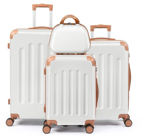 LEADZM Set de 4 Valises de Voyage avec Vanity Case (Beige-Marron)