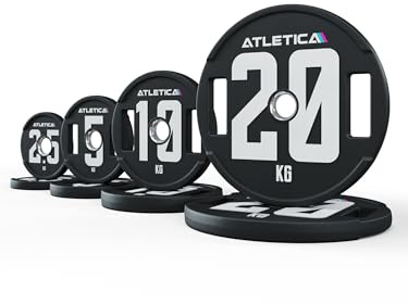 ATLETICA 2H Gripper Plates Pro, SET 50mm Hantelscheiben-Set | Stoßdämpfende CPU-Ummantelung höchster Qualität, CNC-gefräster Stahlkern, Gewichtstoleranz <1%, Edelstahlring