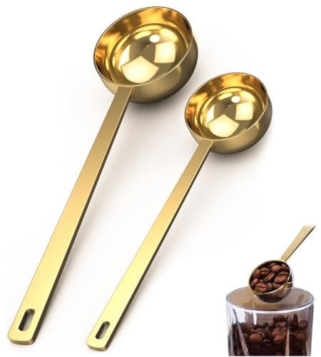 2Pcs Gold Stainless Steel Coffee Scoop Set, Precision 15ML and 30ML Measuring Spoon, Scoops for Powder, Tablespoons for Coffee, Protein and Baking