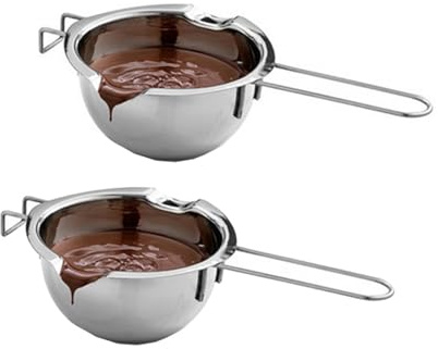 Water Bath Heating hot Pot, Baking Tool Safety Durable Long Handle Compact Lightweight Stainless Steel Melting Fondue Bowl for Chocolate Butter Cheese, 2 Pieces(480ml)