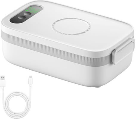 DONGKER Elektrische Lunchbox, 35W 1000ml Kabellose Beheizbare Lunch Box, 7 Stufen Timer und 4 Stufen Konstanttemperatur, Tragbare Elektrisch Aufwärmbehälter für Arbeit Auto Lkw Büro