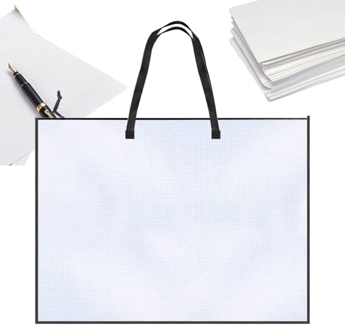Kunstmappe - 19 x 25 Zoll Tragetasche, A2 Hülle, Klarer Dokumentenordner | Tragbarer Aufbewahrungsbeutel mit Griff und Reißverschluss für Schule, Büro, Zuhause