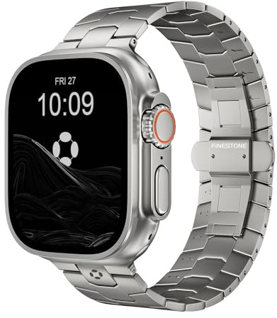 FiNESTONE AGIS02 Titan Armband für Apple Watch Ultra 3/2/1 49mm & S11/10 46mm, Hochwertiges Verstellbares iWatch Arm-band mit Schmetterlingsverschluss, Leichtes Apple Watch Ultra Armband für Herren