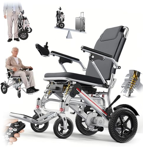 ZQHQKJ Ultraleichter Faltbarer Elektrorollstuhl – 13,8 kg, Mit Fernbedienung, 500 W bürstenloser Motor,150 kg bis zu 25 km Reichweite, All-Terrain Geländetauglich, Flugzeugzulassung,15Ah