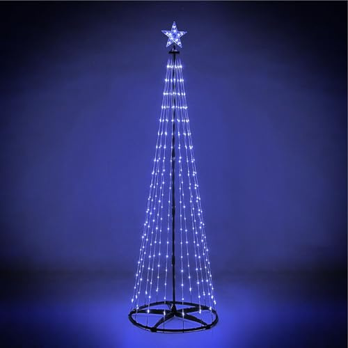 Taylor & Brown Christmas Cone Tree Light Up Indoor Outdoor Decoration Micro LED Pyramid Christmas Tree with Light-Up Star Tree Topper Mains Powered (Cool White, 7FT)