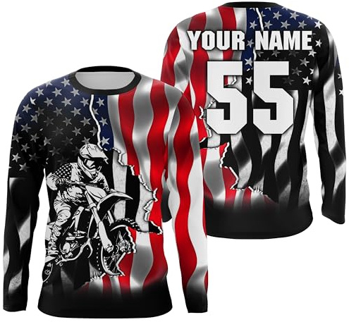 American Flag Motocross Jersey Custom UPF30+ Men Women Kid Dirt Bike Racing Jersey Youth Boys Motorcycle Shirt (Style 4)