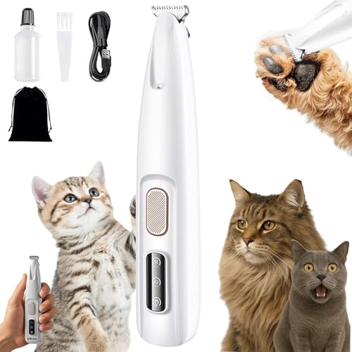 Patounet-Tondeuse De Précision Pour Chat, Patounet Tondeuse, Élimine Les Nœuds Et Les Poils Superflus, Silencieuse(<35db), Lames Sûres, Coupe Précise, Adaptable à tous types de poils (A)