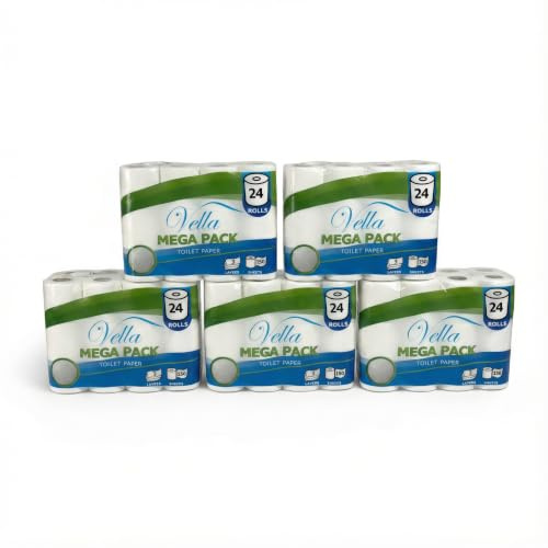 Vella Toilettenpapier 96 Rollen Megapack, 3-lagig, extra weich & saugstark, 150 Blatt pro Rolle, Zellstoff, parfümfrei