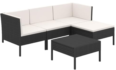 WGYHOME 5-TLG. Garten-Lounge-Set mit Auflagen Poly Rattan Schwarz, Sitzgruppe Essgruppe Set Sofa-Garnitur Lounge, Gartenset Sofa-Set Garnitur Gartenmöbel Couch-Set mit Sofa und Sessel