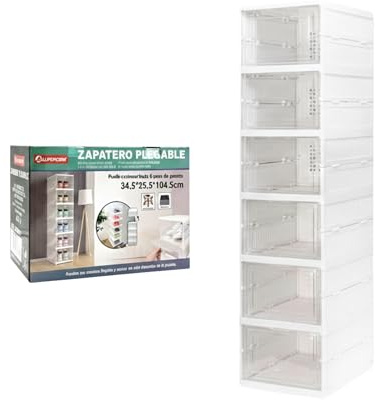WEIDA Zapatero Plegable Extensible con Puerta Transparente | Organizador de Zapatos de Plástico Duro | Estantería Vertical de 6 Niveles, 1 Columna, Puertas Frontales Magnéticas | 104,5x34,5x25,5 cm