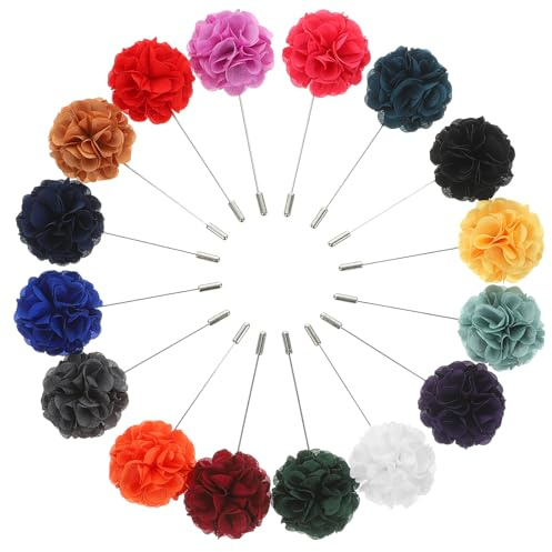 Healeved 16 Stück Elegante Herren Ansteckblumen Broschen aus Chiffon und Metall Komfortable Blumen Kleiderbroschen Modische Korsagendekoration für Anzug und Sakko