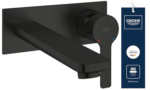 GROHE Lineare – Grifo Monomando de Lavabo de Pared (2 Orificios, Sin Cuerpo Empotrado, Caño 207 mm, Distancia 110 mm, Ahorro de Agua 5 l/min), Negro Mate, 234442431