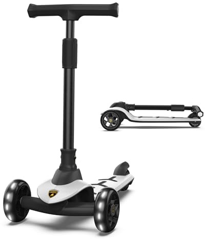 Lamborghini Barnskoter från 3 år till 50 kg – sparkcykel med 2 styrlägen, lätt aluminiumram, PU-lampa, bakbroms, vikbar och justerbar höjd för pojkar och flickor