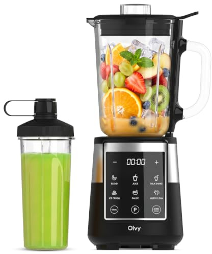 Olvy Batidora Smoothie Maker 1500ml Vaso To-Go Temporizador LED 6 Cuchillas-Black