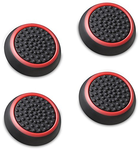 Fosmon (4 pack) Analogstick Kappen Joystick Silikon Aufsätze Schutzkappen Controller Thumbstick Griffe Thumb Grips für PS4 | PS3 | Xbox ONE /ONE S/360 | Nintendo Wii U (Schwarz und Rot)