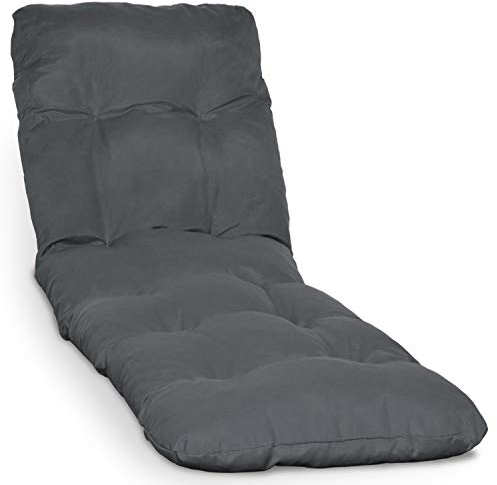 Beautissu Coussin Bain de Soleil 190x60 cm Flair RL – 8 cm Épais Coussin Chaise Longue pour Jardin Terrasse Balcon – Confortable Matelas Transat Exterieur – Gris Graphite