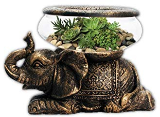 Good Luck Elephant Terrarium Bowl, Antique Gold