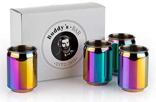 Buddy´s Bar - 4 Cocktailbecher, Ø 7,5 cm, H: 10,5 cm, 350 ml, Edelstahl-Becher, 4er Set, Regenbogen-Effekt