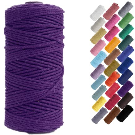 Binwat Corde en macramé natuel en coton pour loisirs créatifs ficelle rustique en coton accrocher au mur cintres plantes travaux manuels tricot décoratifs 3 mm x 100 m (violet)