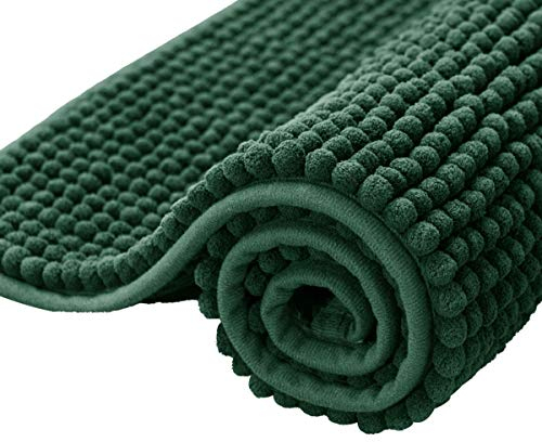 subrtex Chenille Bath Mats for Bathroom Extra Soft and Water Absorbent Non Slip Bath Rug Perfect Plush Carpet Mats for Tub, Shower (40×60cm, Green)