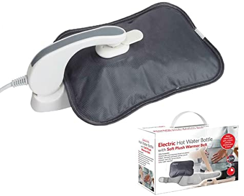 Rechargeable Electric Hot Water Bottle with Soft Plush Warmer Belt, Wearable Electric Warmer for Bed Hand Warmer Massaging Heat Pad Cozy Back Stomach Pain Menstrual Period Cramp,Grey