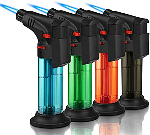ONE BEST DEAL Butane Gas Torch Lighter - Assorted Color Refillable Cooks Gas Utility Burner Creme Brulee Blow Jet Flame Lighter for Kitchen, Hookah, Welding and BBQ