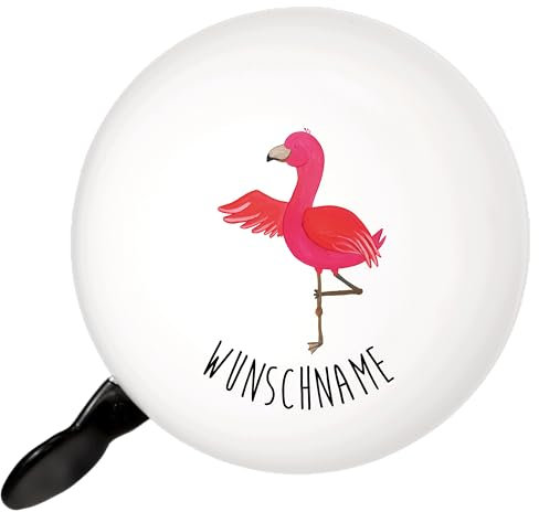 Mr. & Mrs. Panda klingel mit Namen Flamingo Yoga - Personalisierte Geschenke, Namaste, Vogel, Fahrradklingel Text, Meditieren, Yogi, Rosa, personalisiert, Tiefenentspannung