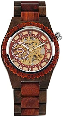Holzuhren, selbstaufziehende mechanische Vollholzuhr, römische Ziffern, Zifferblatt, leuchtende Zeiger, automatische Herrenuhr, Luxus, Rotbraun 234, malerisch