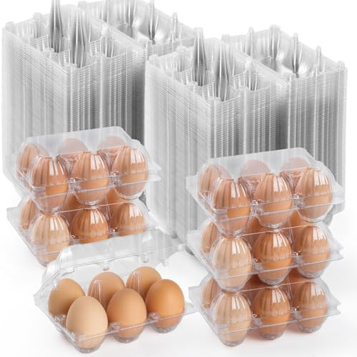 APOCHON 200PCS Clear Plastic Egg Cartons 6 Count,Half Dozen Egg Cartons Cheap Bulk for Chicken Eggs,Reusable Egg Holder for Family,Pasture,Farm Markets Display - Medium Egg Containers 2x3 Grids