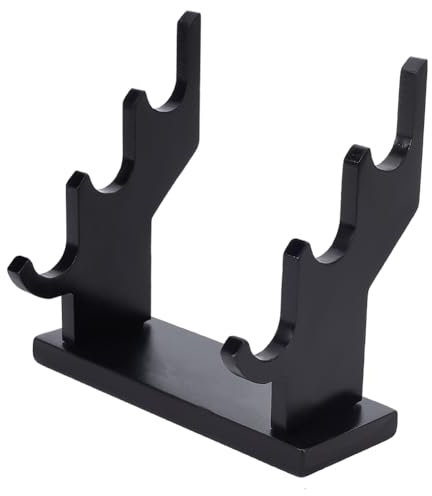 OLYCRAFT Wand Stand 3 Tiers Black Wizard Wands Stands14x5x13cm Wooden Sword Stands Wood Magic Wand Holder Risers Wizard Stand Display for Wands Small Swords Collection Table Display