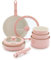 GreenLife 10 Piece Nonstick Pots & Pans Set, Detachable Handle & Stackable Cookware Set, Non Toxic PFAS-Free Skillets, Induction Kitchen Pans, Space Saving, Serving Bowls, Oven Safe, Light Pink