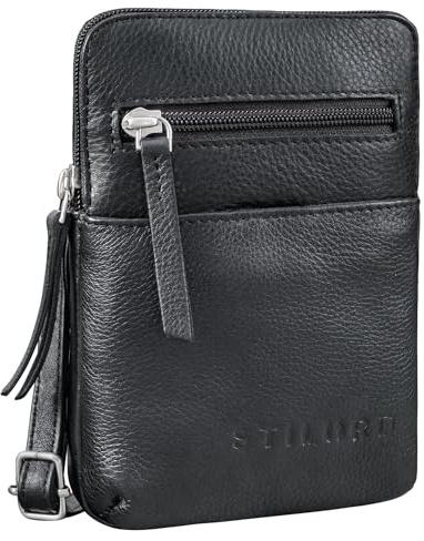 STILORD Indie Brustbeutel Damen Herren Leder klein - Vintage Festival Tasche - Echtleder Brusttasche - Kleine Handytasche Aus Echt Leder Farbe:schwarz