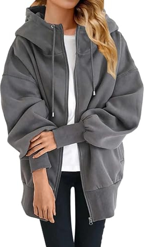 Sweatjacka dam med huva oversize – huvtröja enfärgad dragkedja huvtröja dam dragkedja huvjacka med huva sweatshirt jacka med fickor Y2k sport stil huvtröja hoodie, GRÅ, M