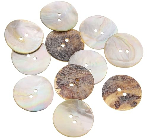 QUARKZMAN 10 Pz Pulsanti in Guscio Naturale, Pulsanti in Madreperla a 2 Fori 30mm Pulsanti per Cucire Artigianato Pulsanti per Cucire per Camicia Fai da Te Decorazione, Marrone