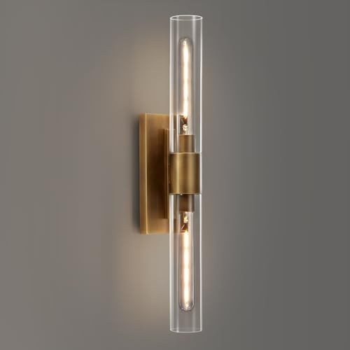 SHEKAITAO 24.8 L Minimalist Style Wall Sconces 2-Lights Brass Wall Lights Fixtures Morden Cylinder Wall Light for Bathroom Vanity Light Indoor Wall Mounted Lamps for Living Room,Bedroom,Hallway