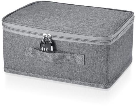 MICHIHOMIE Scatola richiudibile con coperchio, in tessuto, scatola con lucchetto a combinazione, scatola richiudibile per vestiti, giocattoli (30 x 20 x 14 cm)