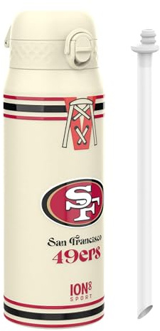 NFL San Francisco 49ers Sport Vattenflaska Med Avtagbart Sugrör, 750ml/24oz, Läckagesäker Vakuumisolerad Dricksflaska, Lätt Att Öppna, Säker Låsning, Diskmaskinssäker, Flipplock, Metallflaska