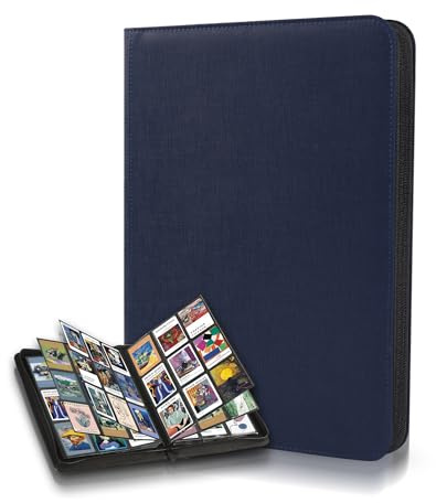 ELAKIRI Classeur Carte Capacité pour 540 Cartes,9-Carrés Binder Toploader avec 7x9 cm,Album Carte avec Housse en Cuir Imperméable et Fermeture Éclair,Portfolio Carte pour MTG,Yugioh (Bleu)
