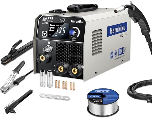 Harukiku135 saldatrice a filo continuo no gas, Saldatrice 3-in-1 Multiprocesso (Flux MIG/MMA/Lift TIG) con Alimentazione Sinergica, Inverter IGBT Compatto per Professionisti & Hobby Domestico