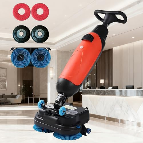 Lavasciuga Pavimenti Leggera, 43 Cm Di Larghezza Di Pulizia, Lavapavimenti a Doppio Serbatoio, Testa Rotante a 360°, Lavapavimenti Elettrico Senza Fili, Potente Pulizia Profonda per Bagni,Ville Red
