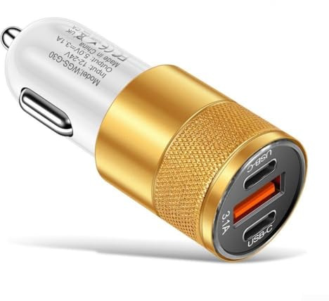 Caricabatterie da auto 3.1A USB C PD 15W Presa di corrente con doppia porta USB per la ricarica di più dispositivi (giallo)