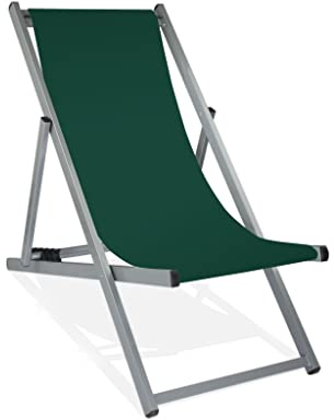 MultiBrands Liegestuhl, klappbar, Aluminium, Sitzbezug Tannengrün, Silber lackiert