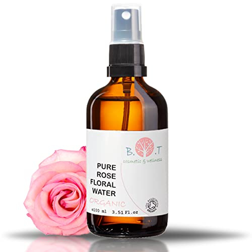 Acqua di rose biologica. Idrolato di rosa da agricoltura biologica. Idratante per la pelle. Tonico viso anti-età. Cura dei capelli. Antiacne - 100 ml