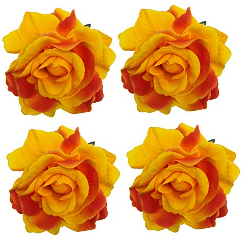 La Homein Sanrich 4 Stück/Packung Stoff Rose Haarblumen Clips mexikanische Haarblumen Haarnadel Brosche Kopfschmuck, Orange, rot, 4 Count (Pack of 1)