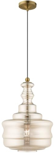Livex Lighting 41225-01 Art Glass - 19.25 One Light Mini Pendant, Antique Brass Finish with Champagne Glass