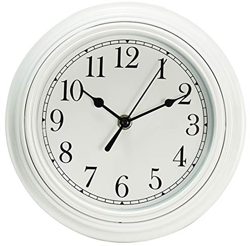 Topkey Stille Wanduhr Küche 9 Zoll Retro Nicht tickend Dekorativ Schlafzimmer Büro Wanduhr- Weiß